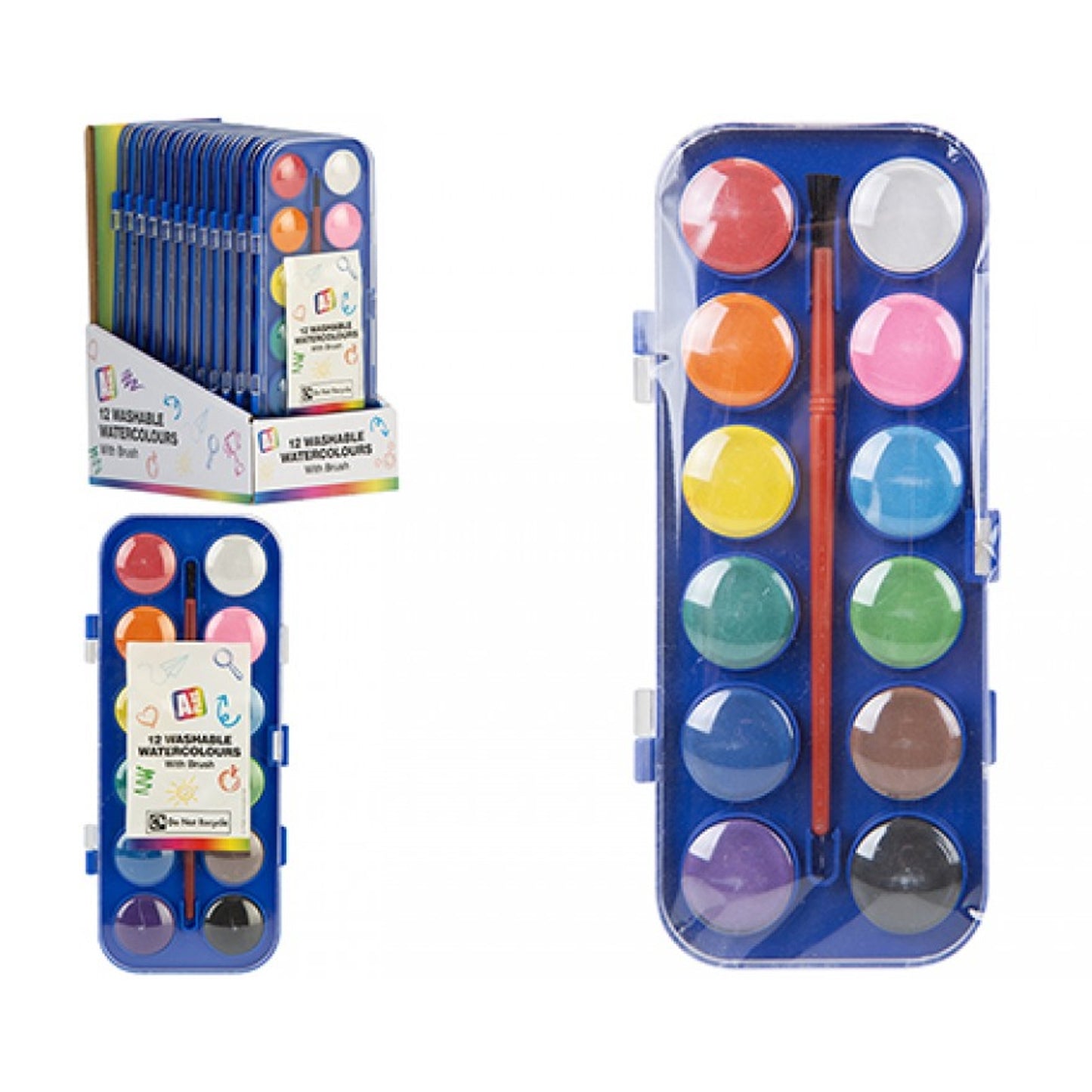12 Washable Water Colours with Brush in Case