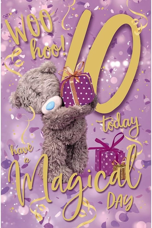 Bear Holding Present Woo Hoo 10th Birthday Card