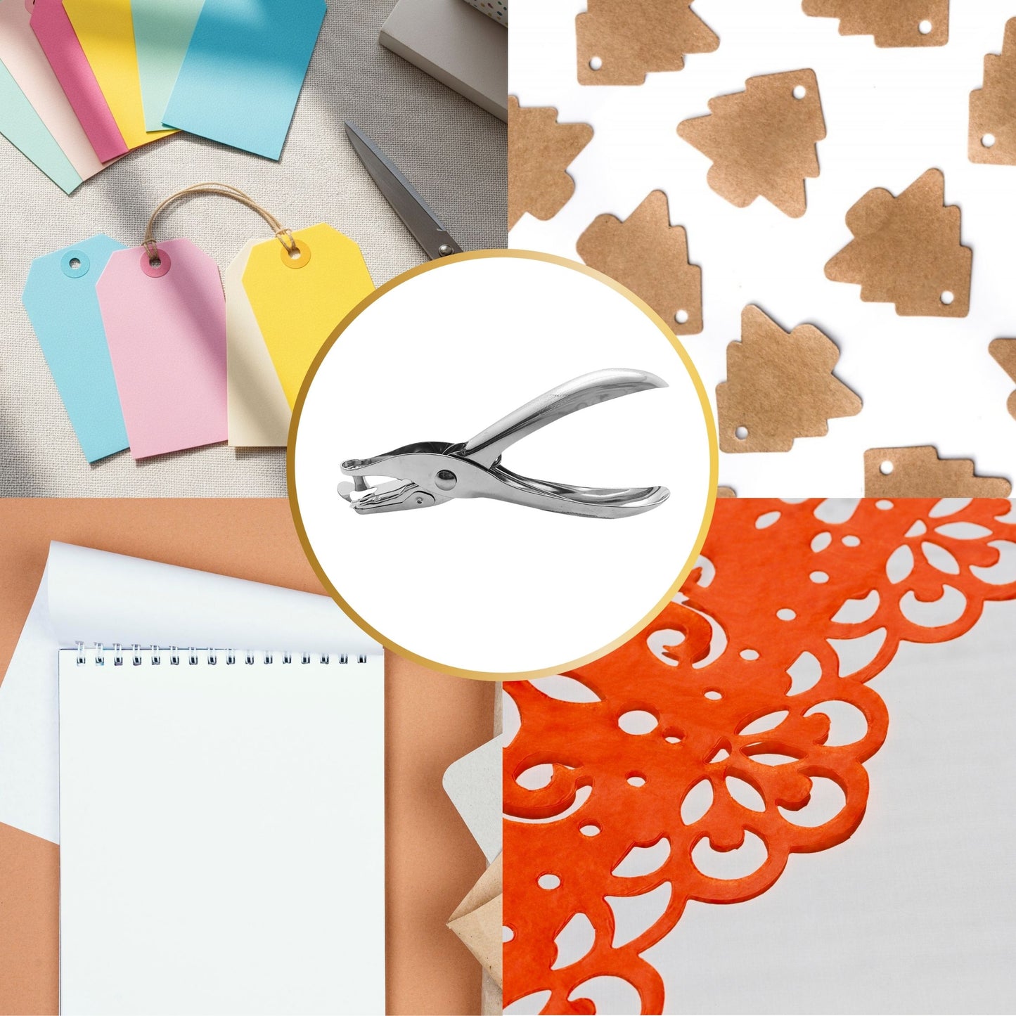 Pack of 6 Single One Hole Punch - Metal Hand Held Paper Puncher