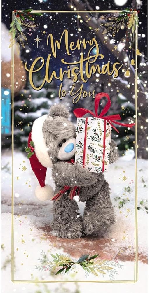 Bear Holding Gift Open Christmas Card