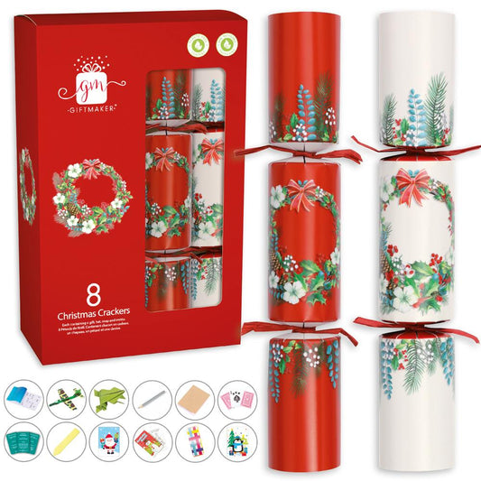 Pack of 8 12" Traditional Foliage Design Christmas Crackers