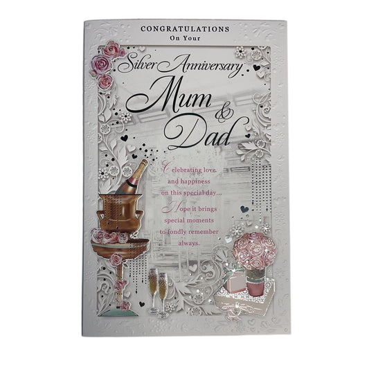 Mum & Dad Celebrating Love and Happiness Silver Anniversary Opacity Card