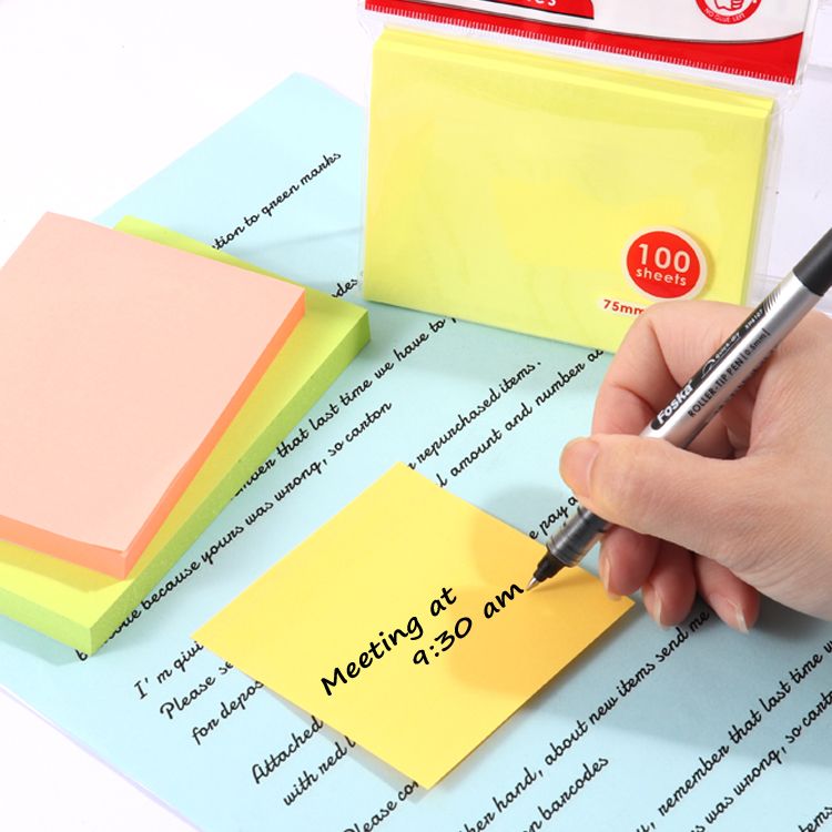 100 Sheets Fluorescent Yellow Colour Sticky Notes 75x50mm