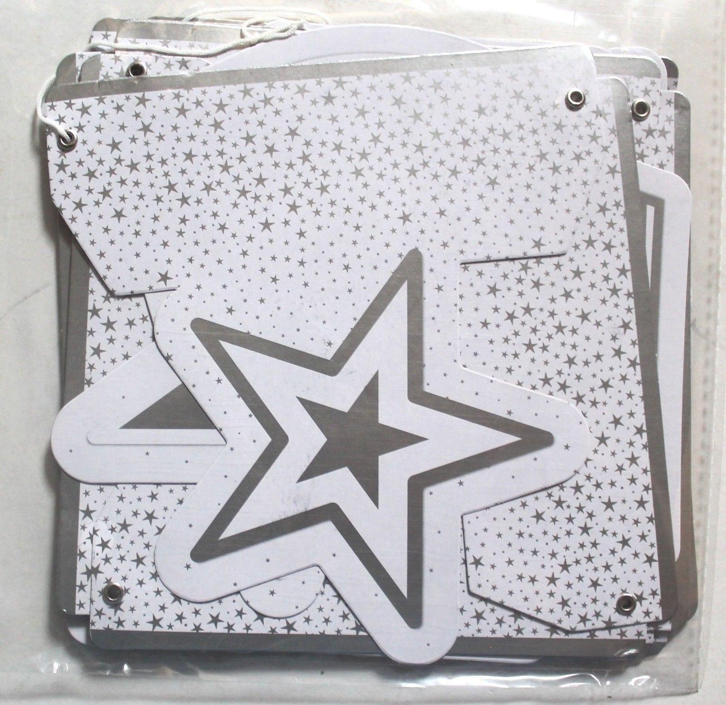 Decorative Banner & Bunting Party Celebrate and Stars Design White Silver