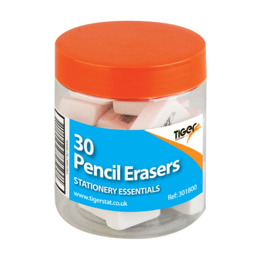 Pack of 30 White Medium Pencil Erasers