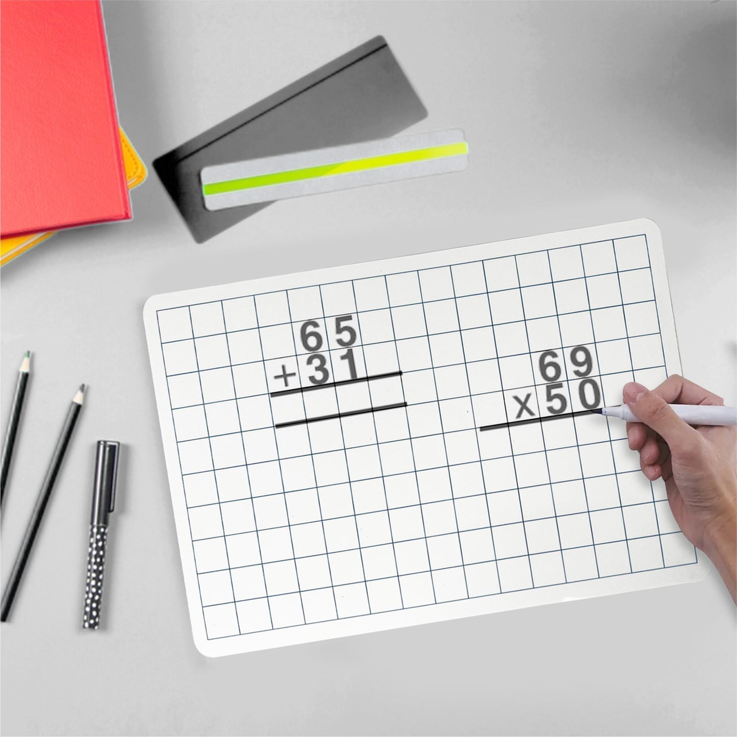 Pack of 12 Square Grid A4 Drywipe Whiteboards