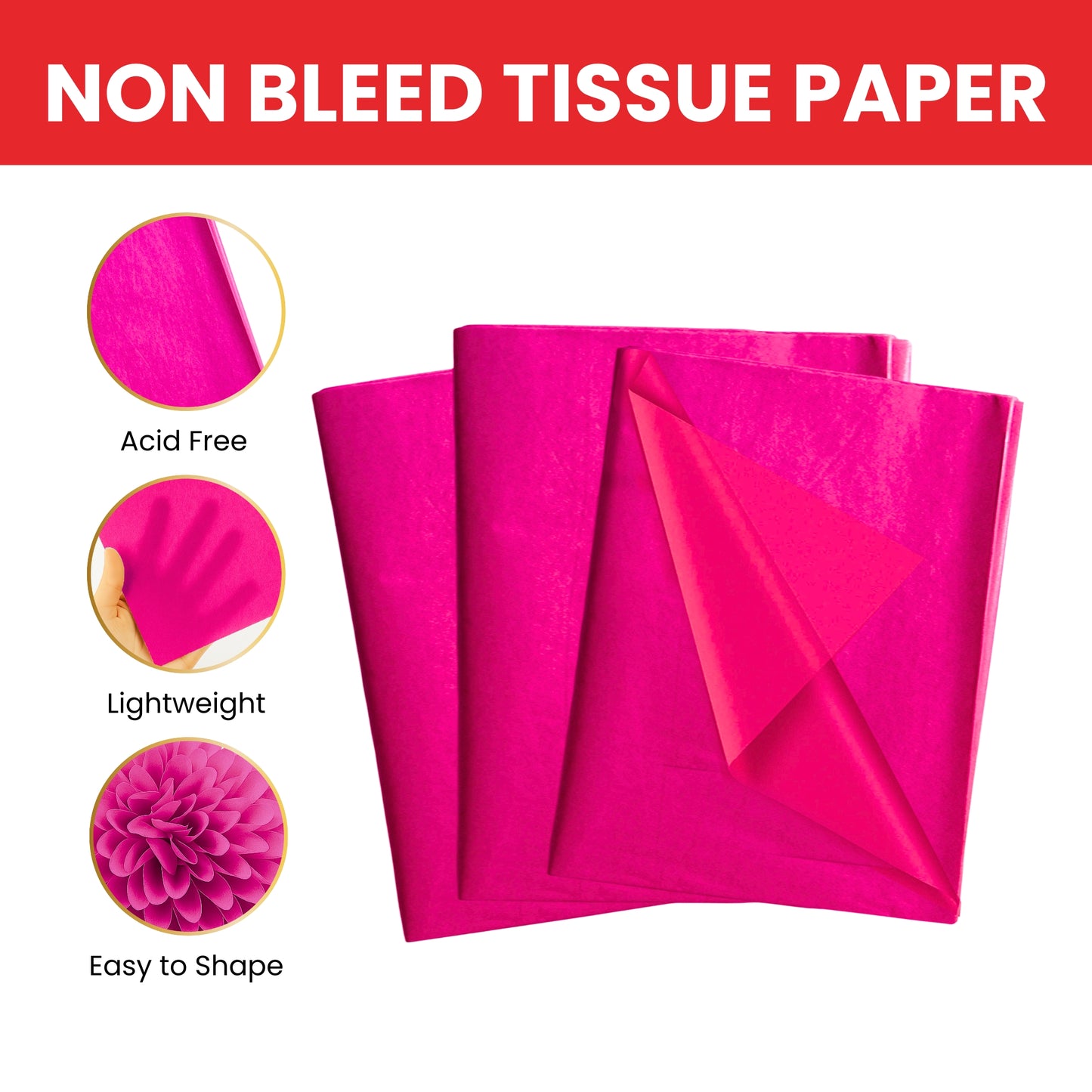 Pack of 1440 Pink Acid Free 50 x 70cm Tissue Paper Sheets
