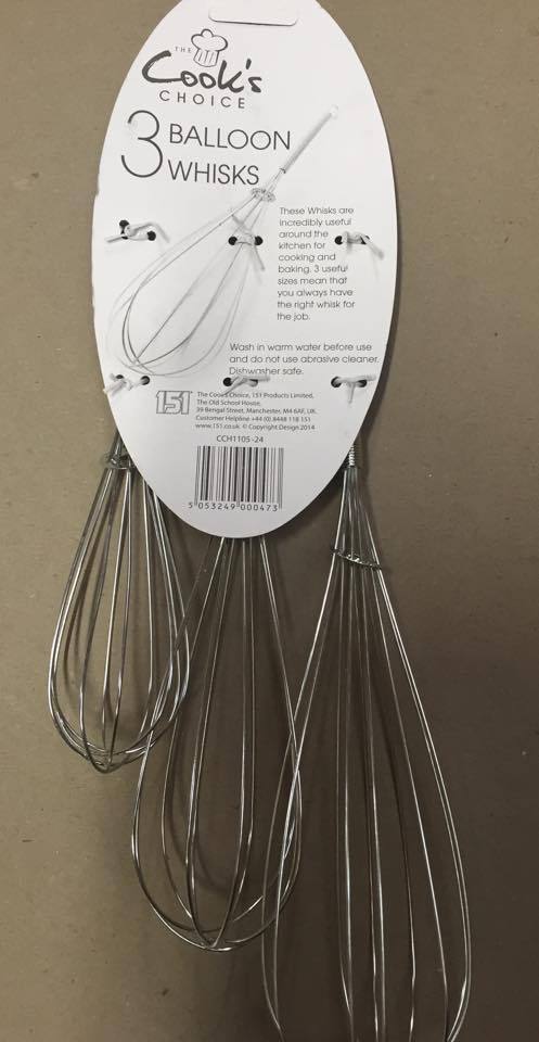 Set of 3 Balloon Whisk - Baking Cooking Mixing Assorted Sizes