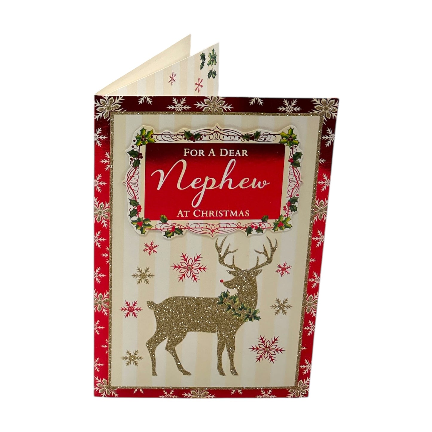 For a Dear Nephew Golden Reindeer Festive Design Christmas Card