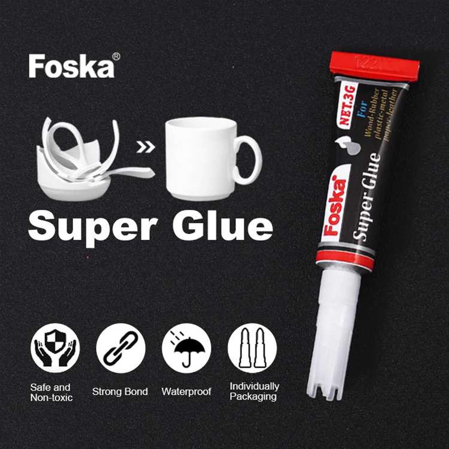 Pack of 12 Extremely Strong Clear Liquid Super Glue 3ml