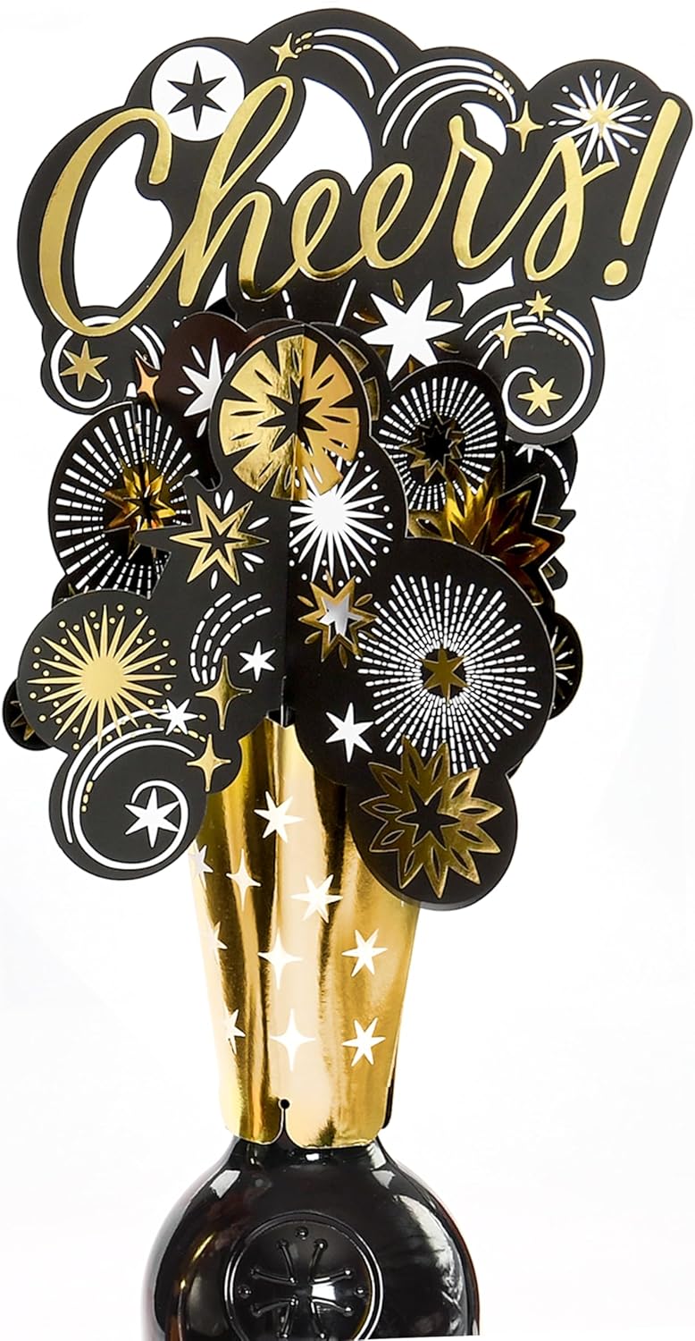 Gold Foil Cheers Design 3D Bottle Topper Birthdays/Weddings/Christmas/New Year