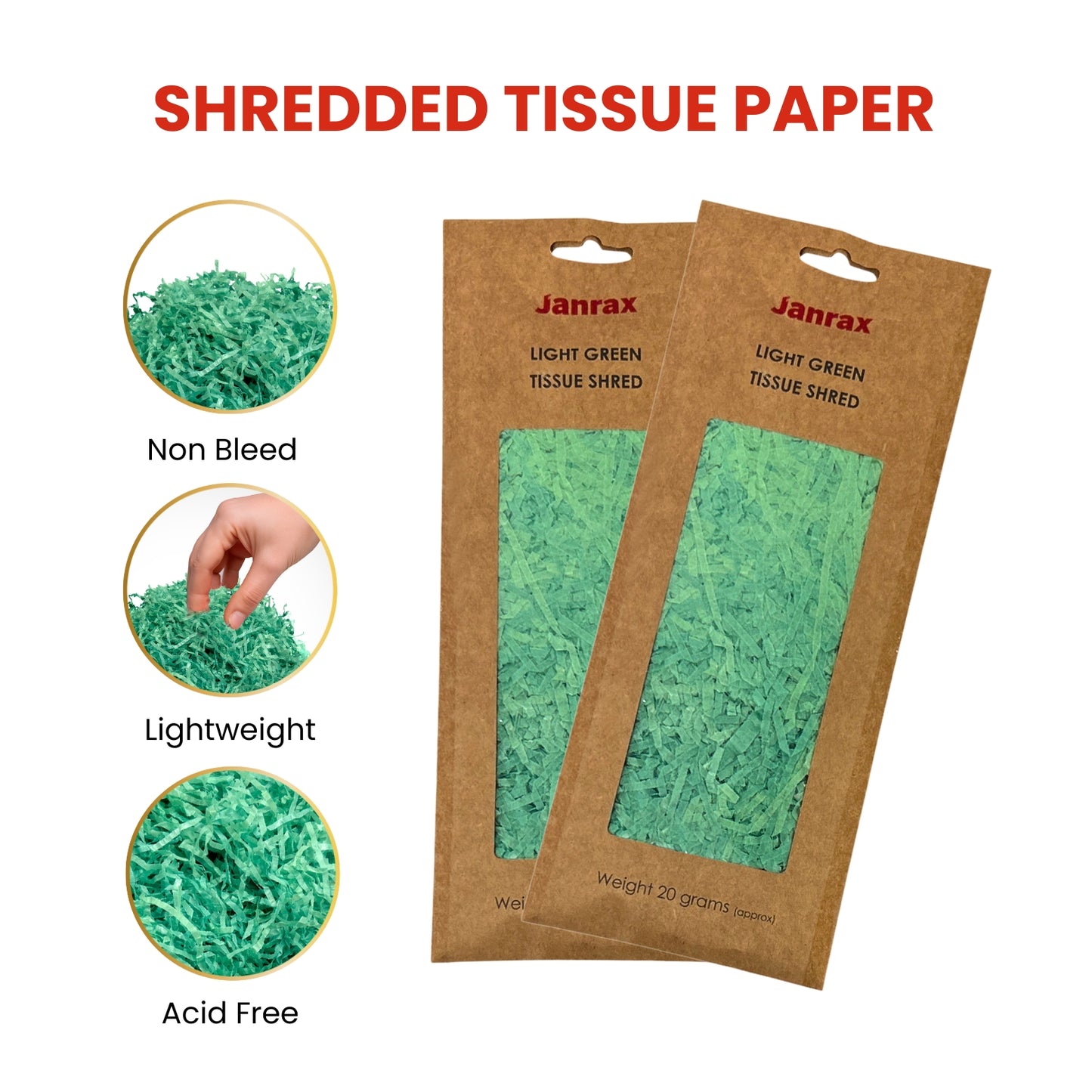 48 Packs of Light Green Tissue Shred 20g - Total 960g