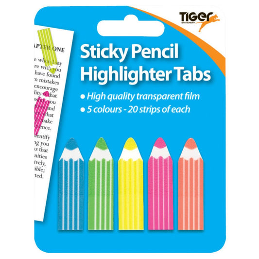 Tiger Sticky Pencil Highlight Tabs - 100 Tabs