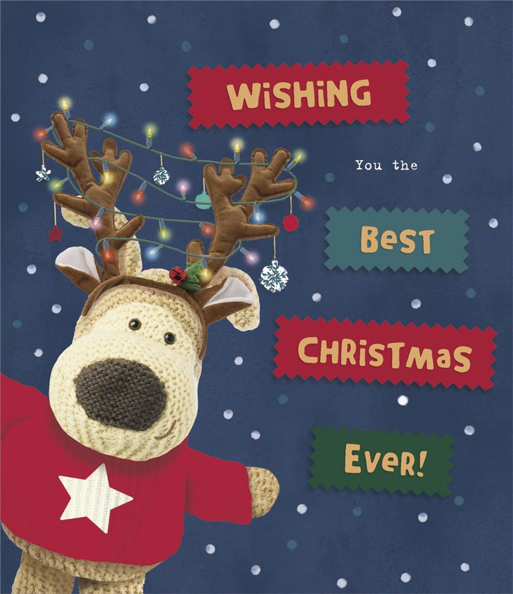 Boofle Wearing Reindeer Horns Christmas Card