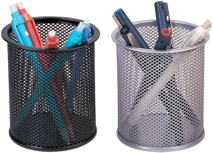 Pack of 2 Q-Connect Mesh Desk Pen Pot Black 9 x 10cm
