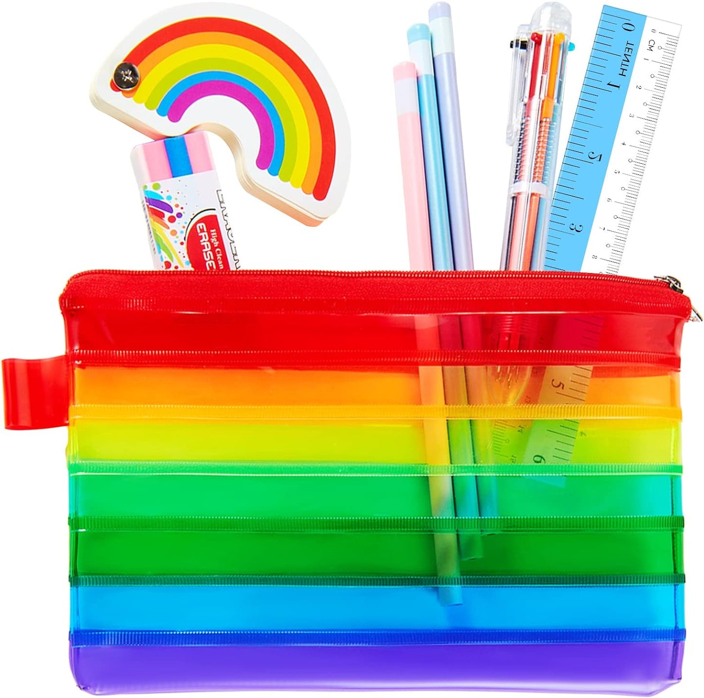 Pack of 15 Rainbow Coloured Flat 8x4" Pencil Case - Zippy Bag