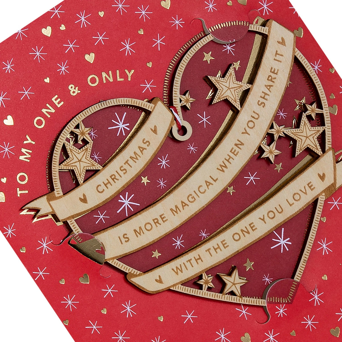 Wooden Heart Decoration Design One I Love Christmas Card