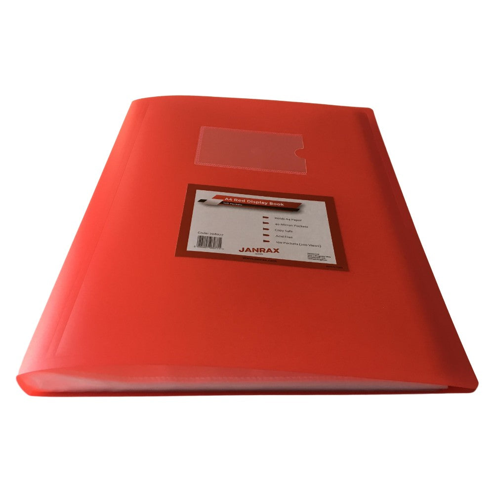 Pack of 5 A4 100 Pocket Red Flexible Cover Display Books