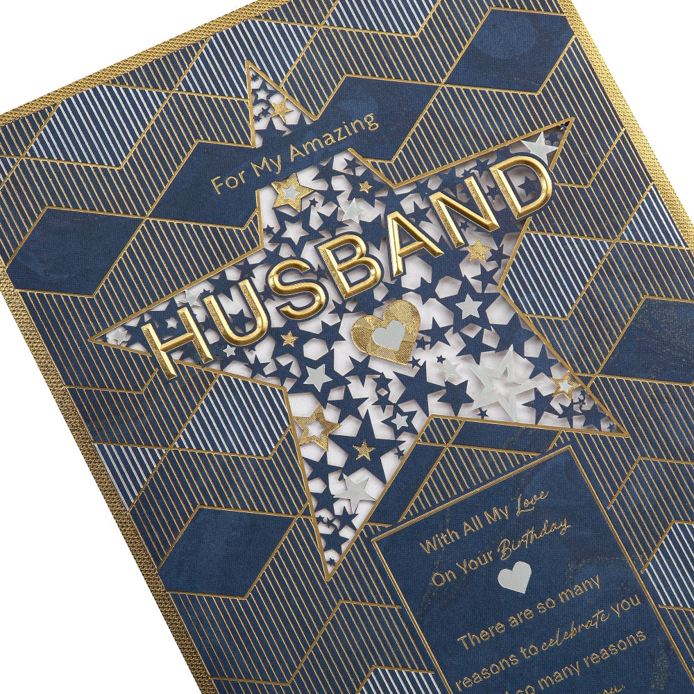 Dark Patterned Design with Star Husband Birthday Card