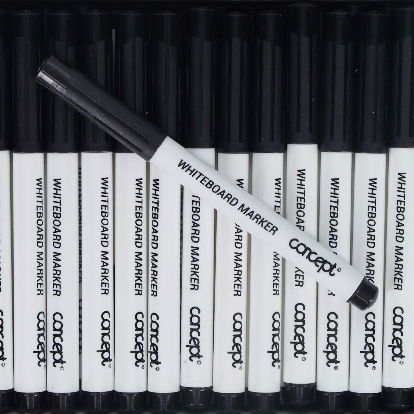 Box of 100 Narrow Bullet Tip Black Whiteboard Markers by Concept