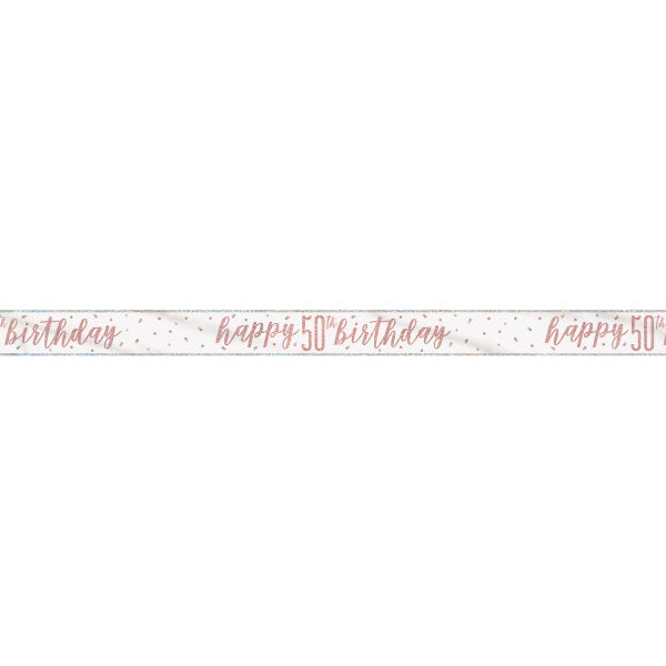9ft Glitz Rose Gold Foil Banner "Happy 50th Birthday"