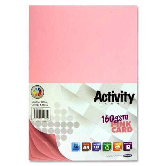 Pack of 50 Sheets A4 Pink 160gsm Card by Premier Activity