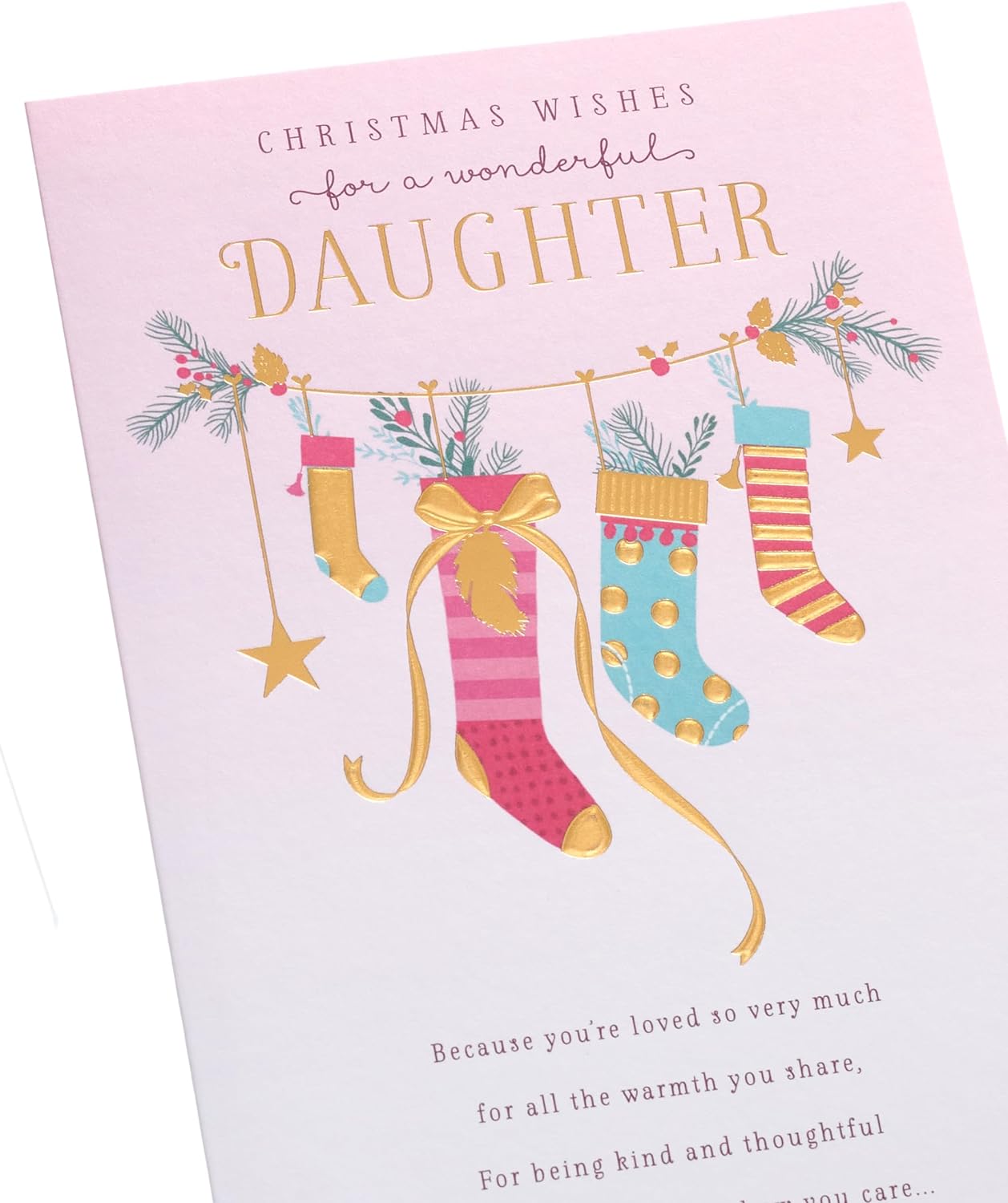 Pink Stockings Design Daughter Christmas Card