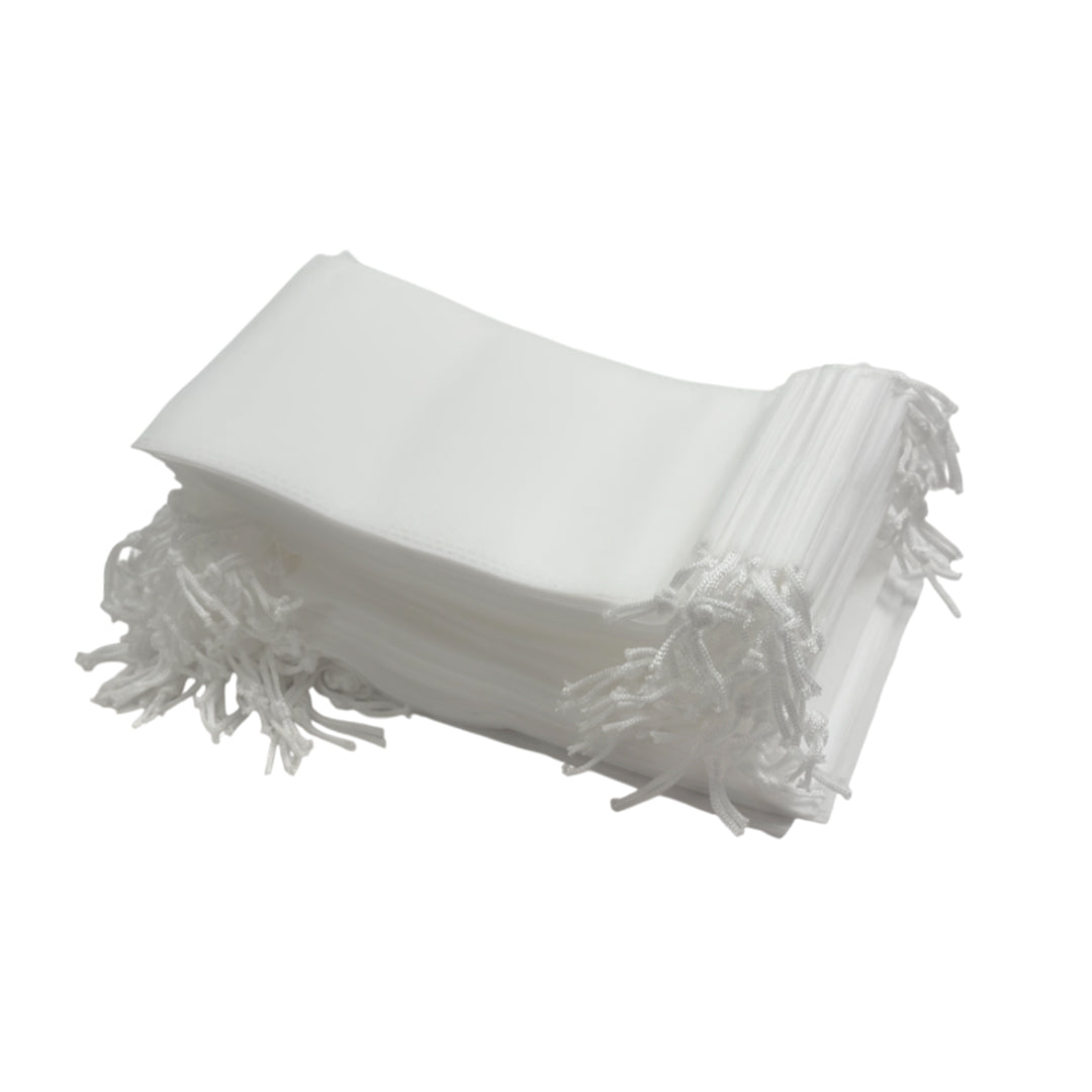 Pack of 50 White Coloured 25x16cm Non-Woven Drawstring Bags
