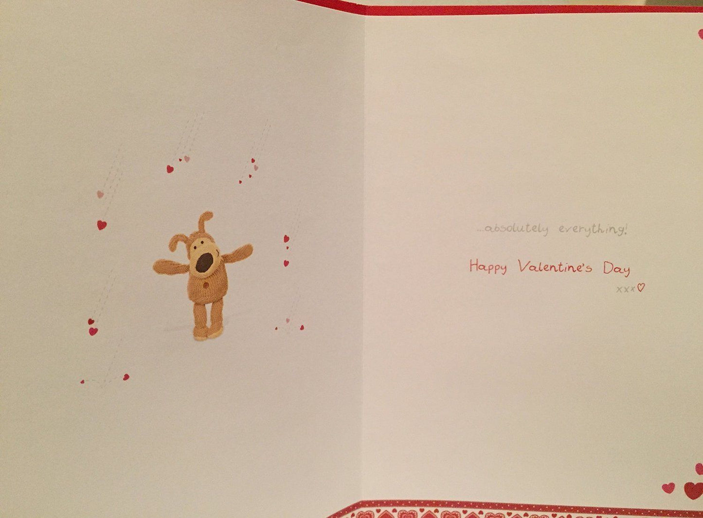 Boofle With Button Heart Design Open Valentine's Day Card