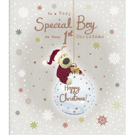 Boofle On Bauble Baby's Boy 1st Christmas Card