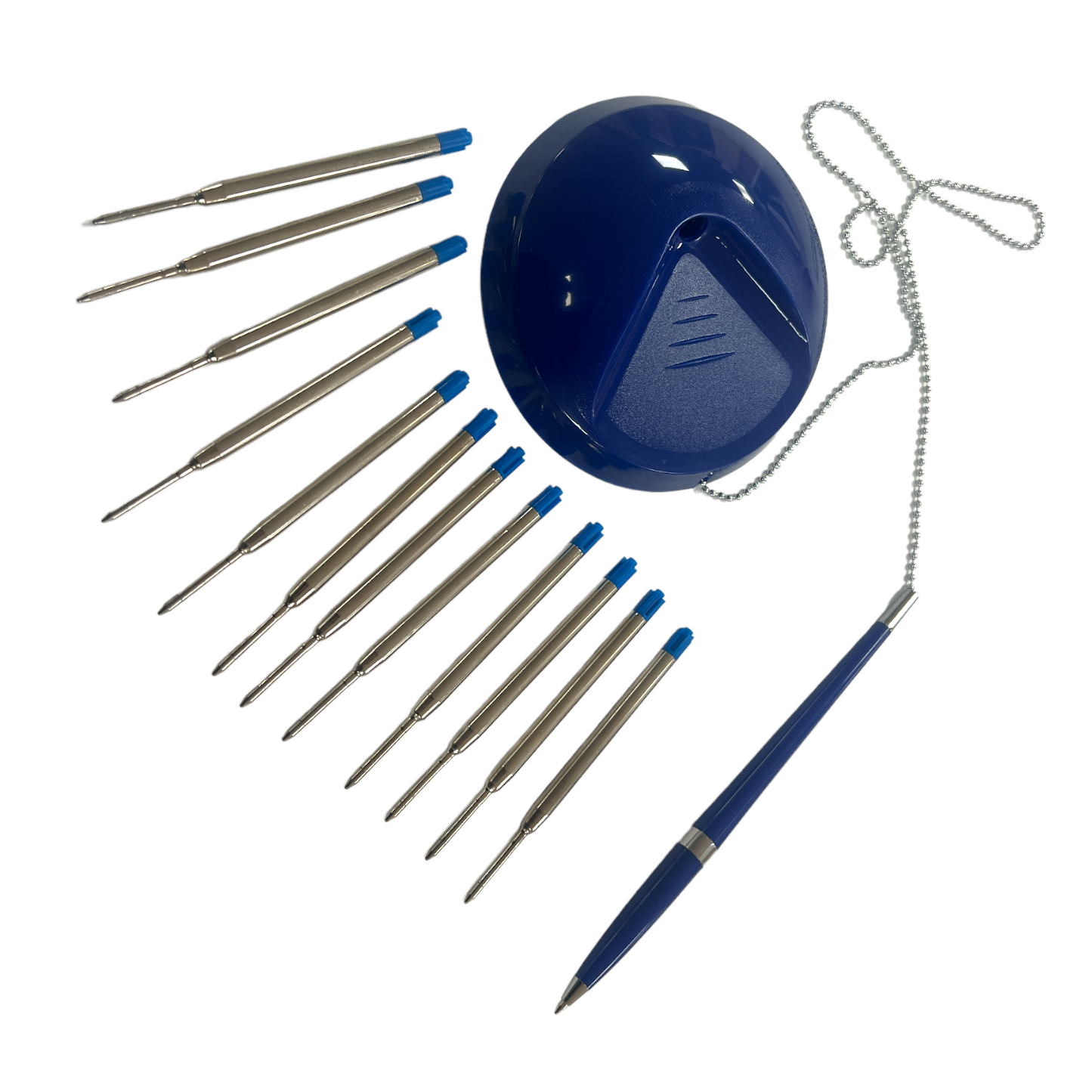 Pack of 4 Blue Reception Desk Pens with 12 Blue Medium Point Ballpoint Pen Refills