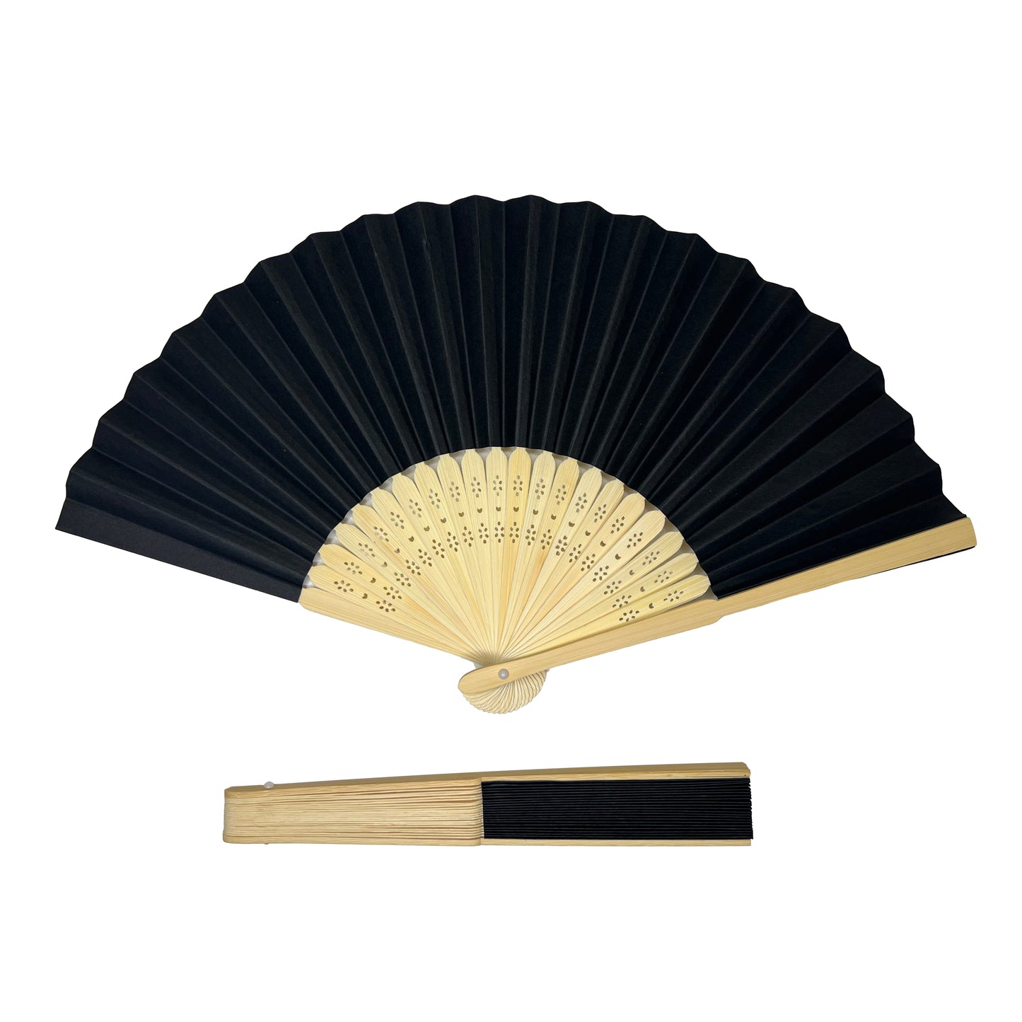 Pack of 10 Black Paper Foldable Hand Held Bamboo Wooden Fans by Parev