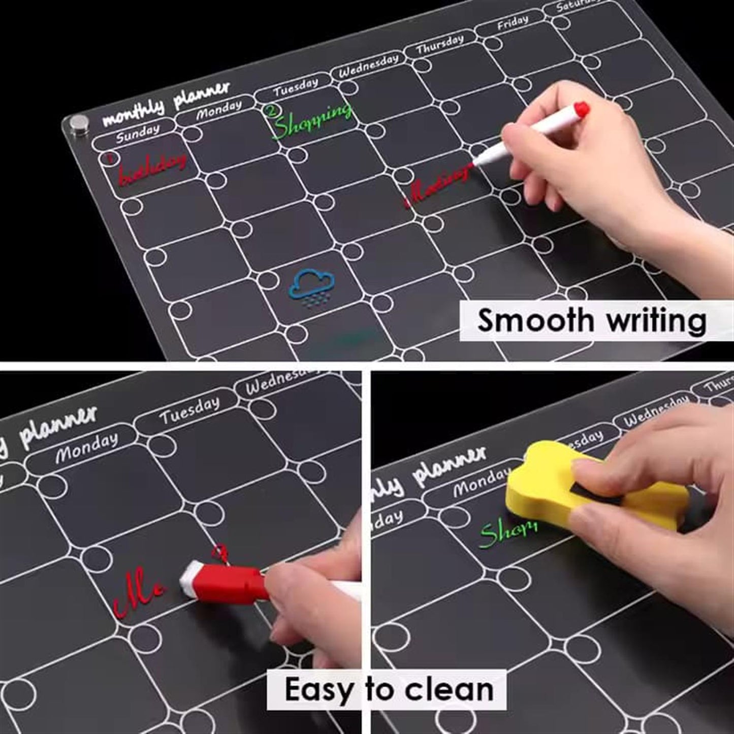 Glass Dry Erase Magnet Whiteboard Monthly Calendar Planner for Refrigerator 40×30×0.3 cm