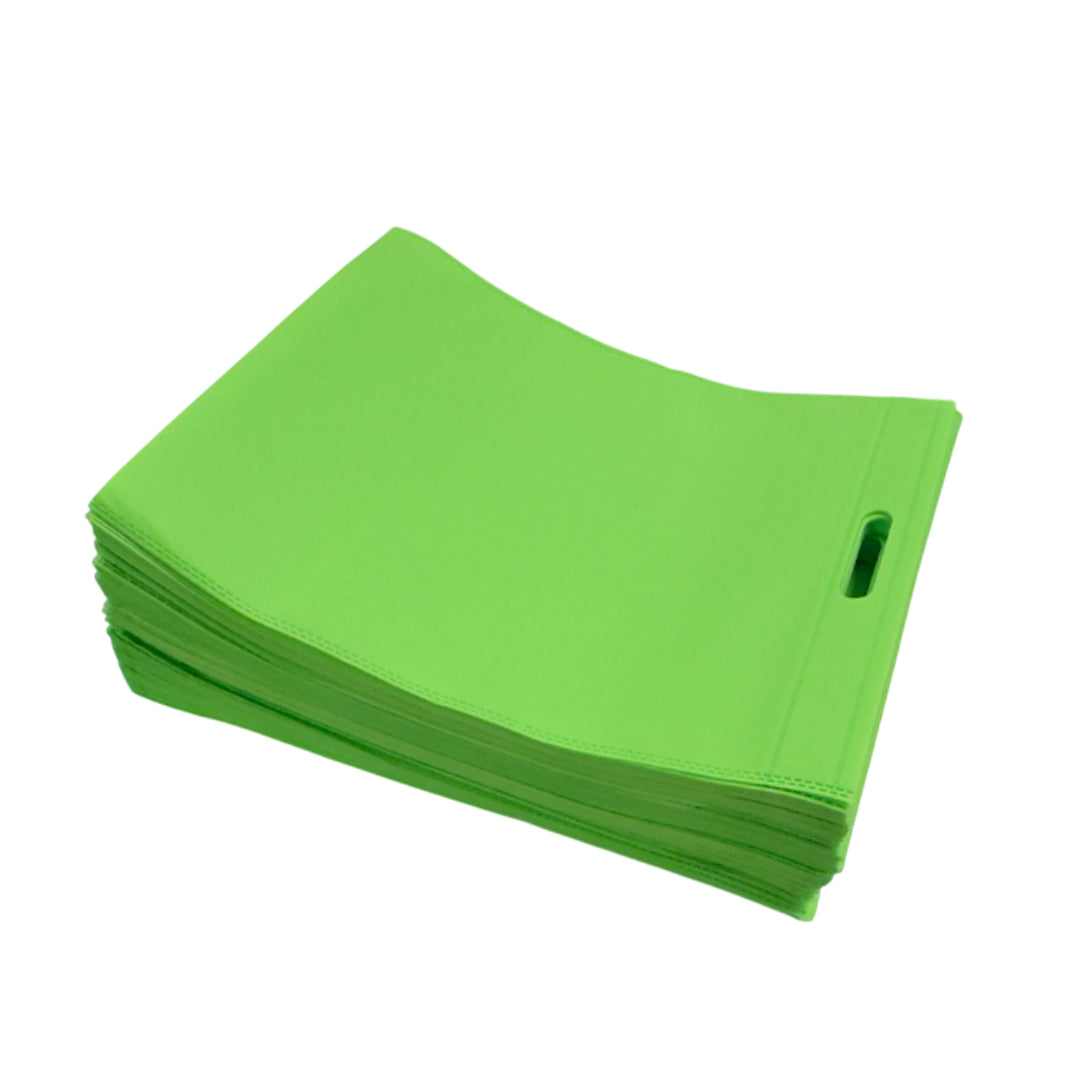 Pack of 100 Light Green Coloured 45x35cm Non-Woven Patch Handle Bags