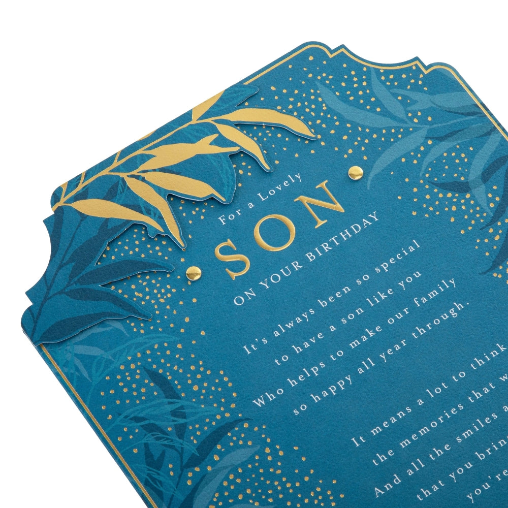 Blue Traditional Floral Design with Heartfelt Verse Son Birthday Card