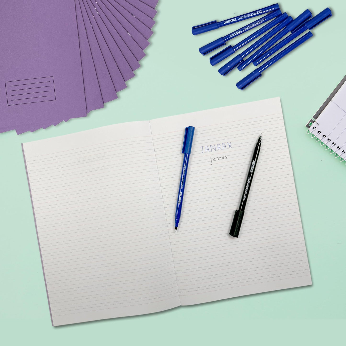 Set of 12 165x200mm Handwriting Books with 12 Blue Handwriting Pens