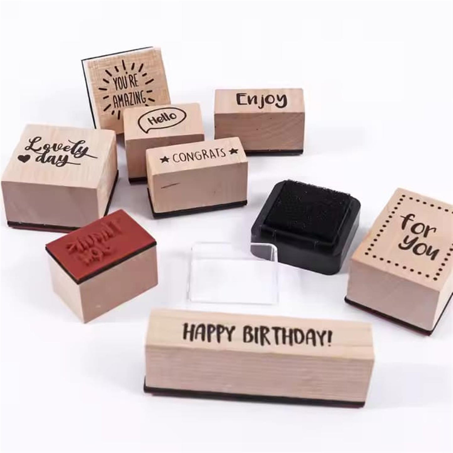 Pack of 9 Mini Cute Words Wood Stamps