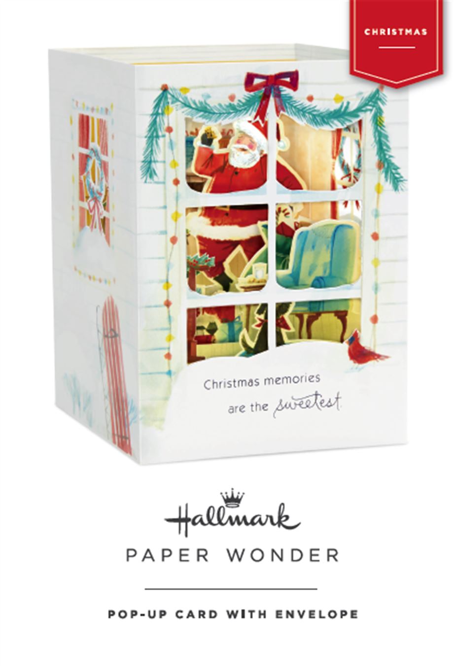 Pop-Up 3D Christmas Card from Hallmark Paper Wonder Santa's Here Design
