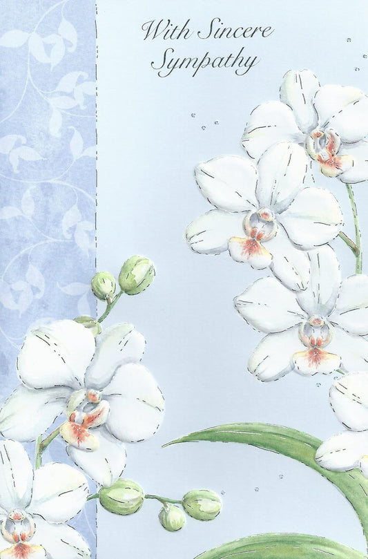 With Sincere White Flowers Desifn Sympathy Card