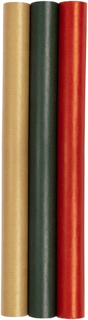 Pack of 3 Ribbed Kraft Christmas Wrapping Paper Rolls 2m x 69cm