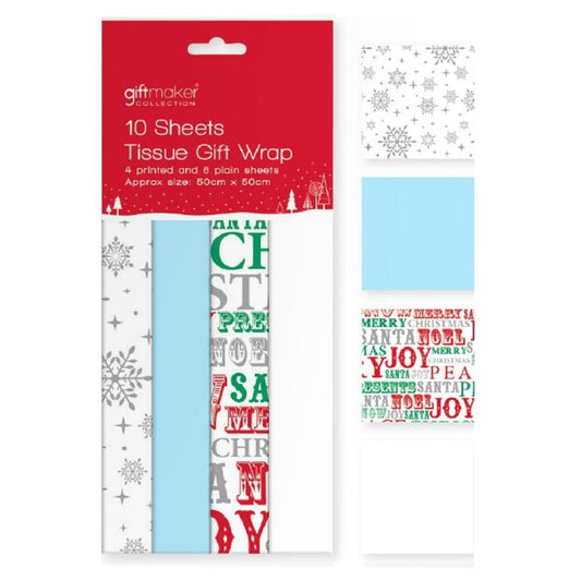 Pack of 10 Contemporary Tissue Gift Wrap Christmas Sheets
