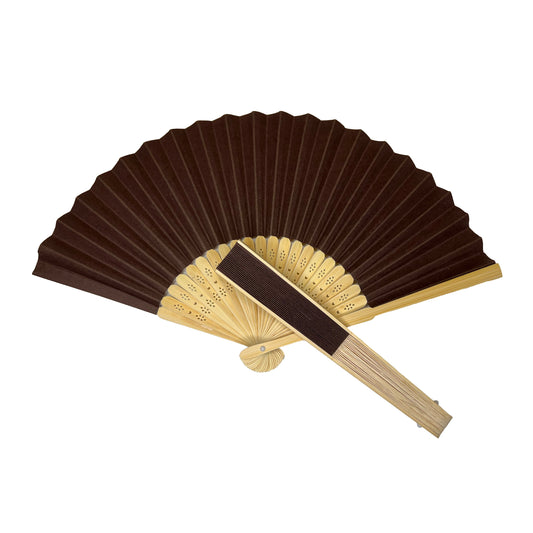 Pack of 50 Brown Paper Foldable Hand Held Bamboo Wooden Fans by Parev