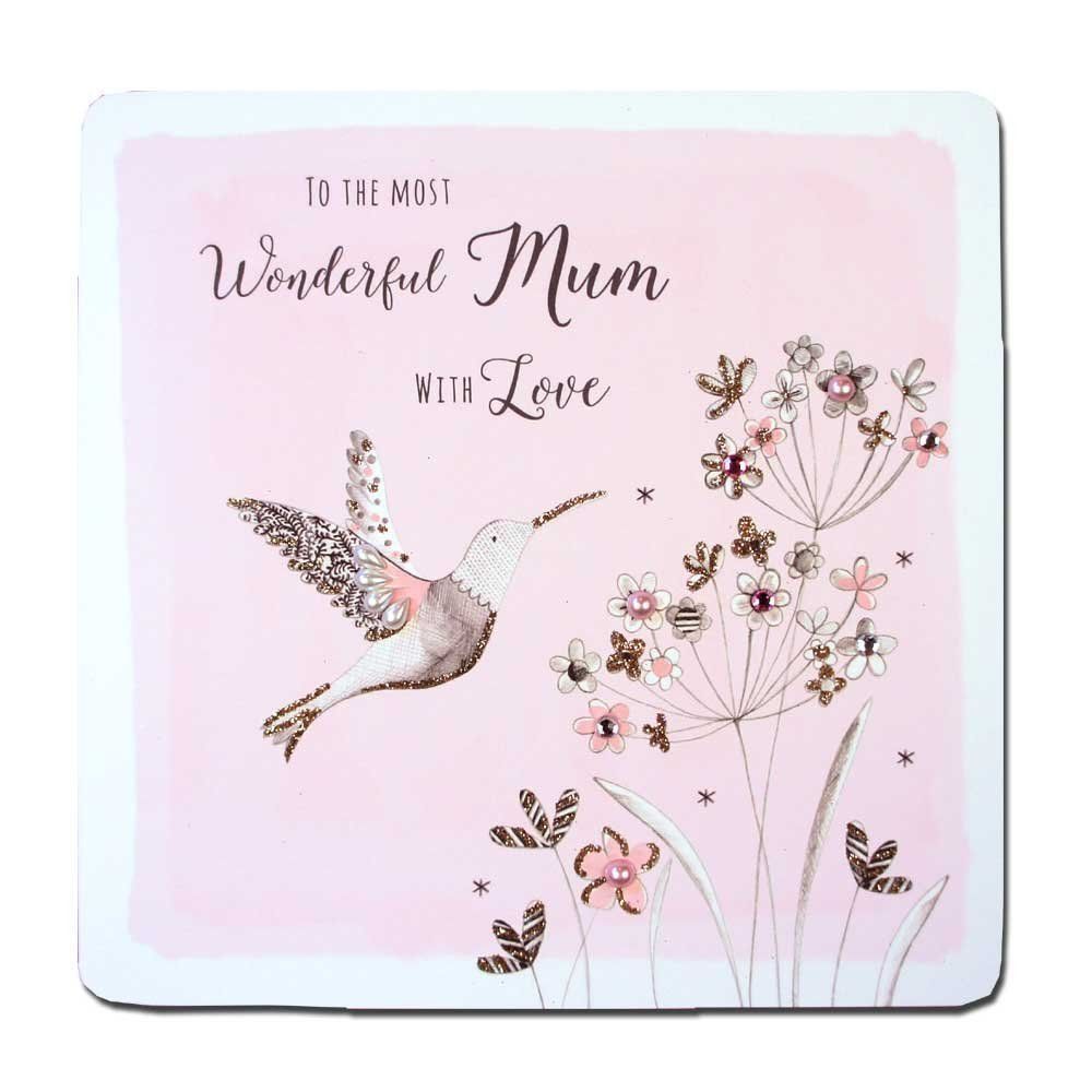 Most Wonderful Mum Handmade Luxury Crystals & Glitter Mother's Day Card