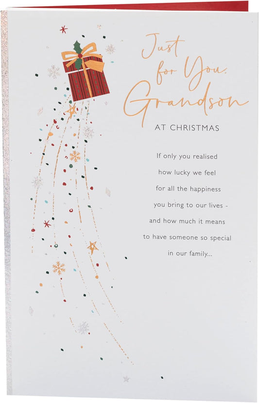 Grandson Christmas Card Snowflakes & Present Design 