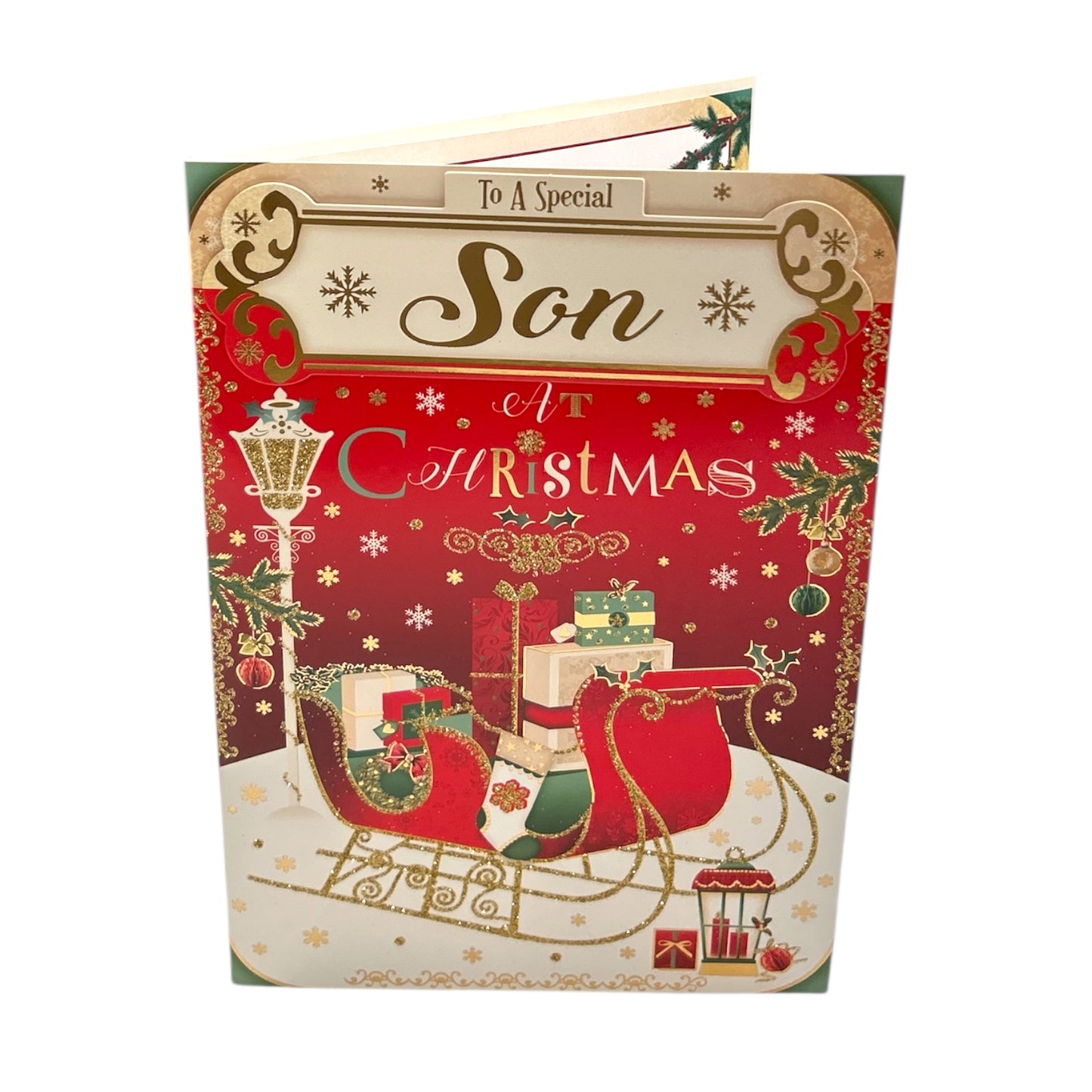 To a Special Son Sleigh With Gifts Design Christmas Card