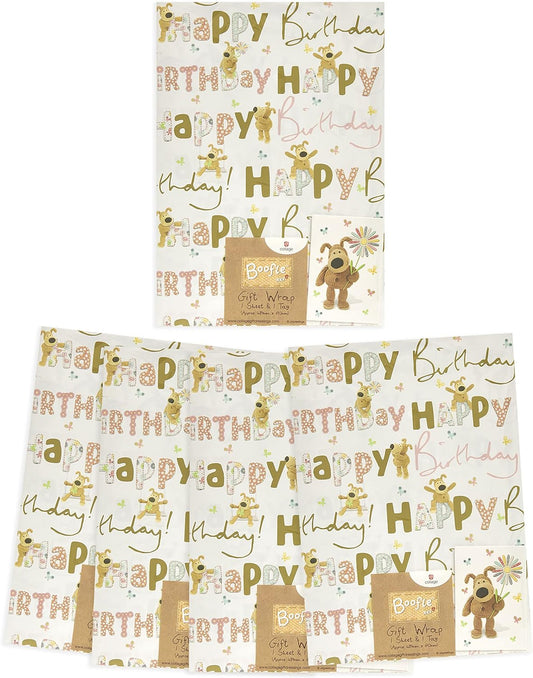 Boofle  Cute Design 5 Sheets of Wrapping Paper and 5 Tags