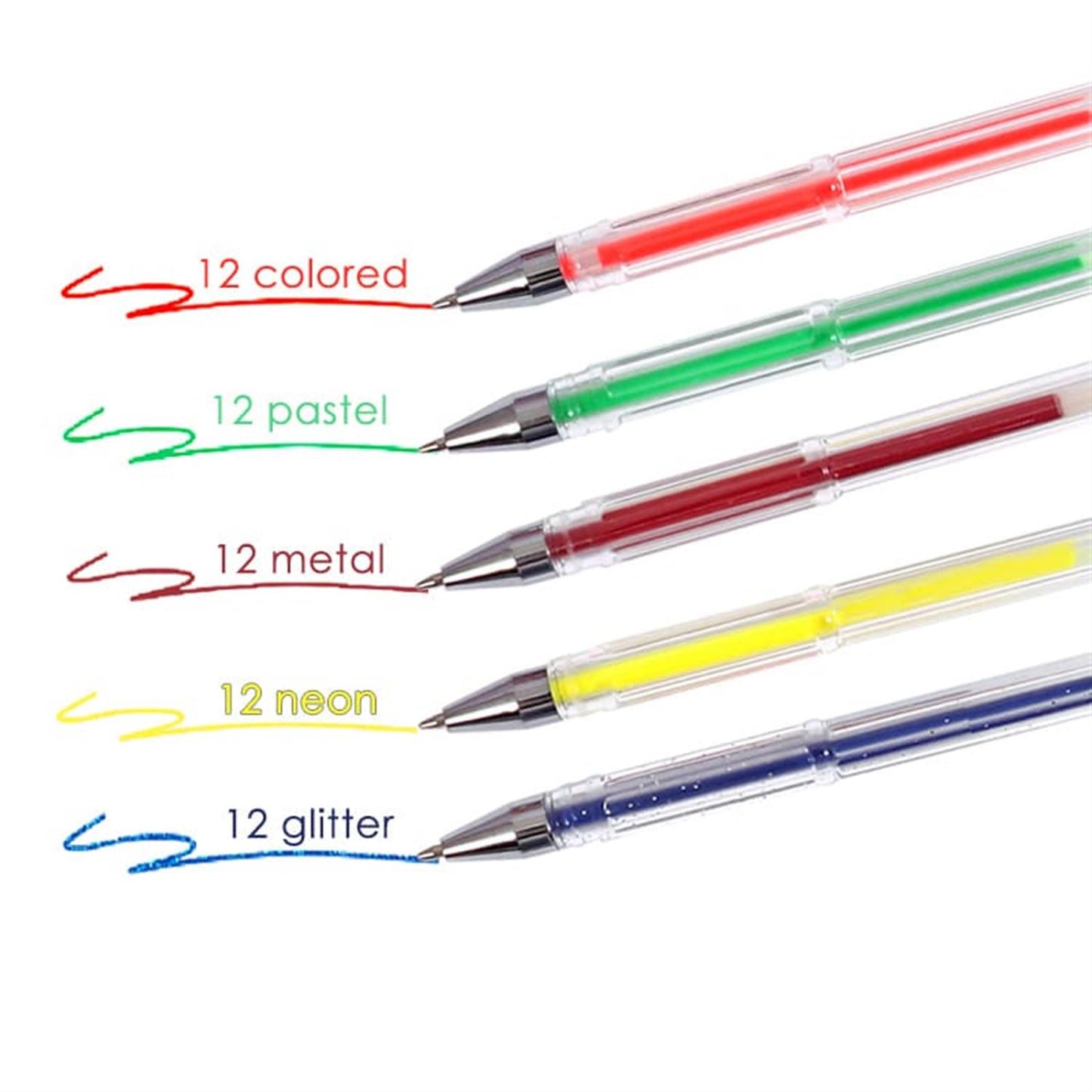 Pack of 60 Pastel Neon Glitter Gel Ink Pens