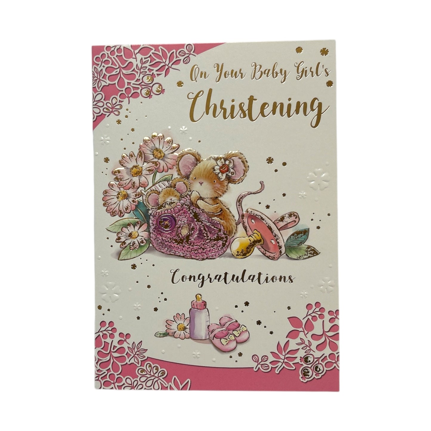 On Your Baby Girl's Christening Day Pink Congratulations Card