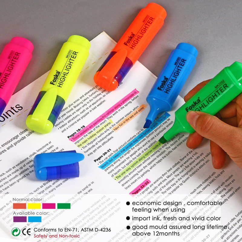 Pack of 10 Yellow Coloured Highlighter Pens - Chisel Tip