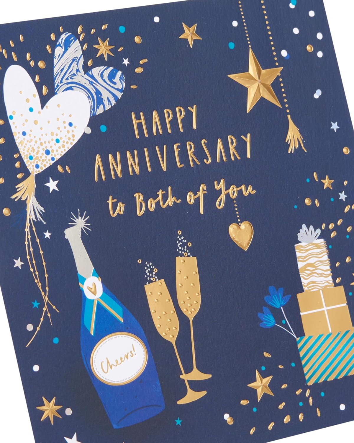 Blue & Gold Design Happy Anniversary Card